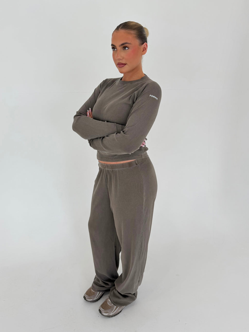 Forma Routine Straight Leg Olive Ribbed Lounge Set
