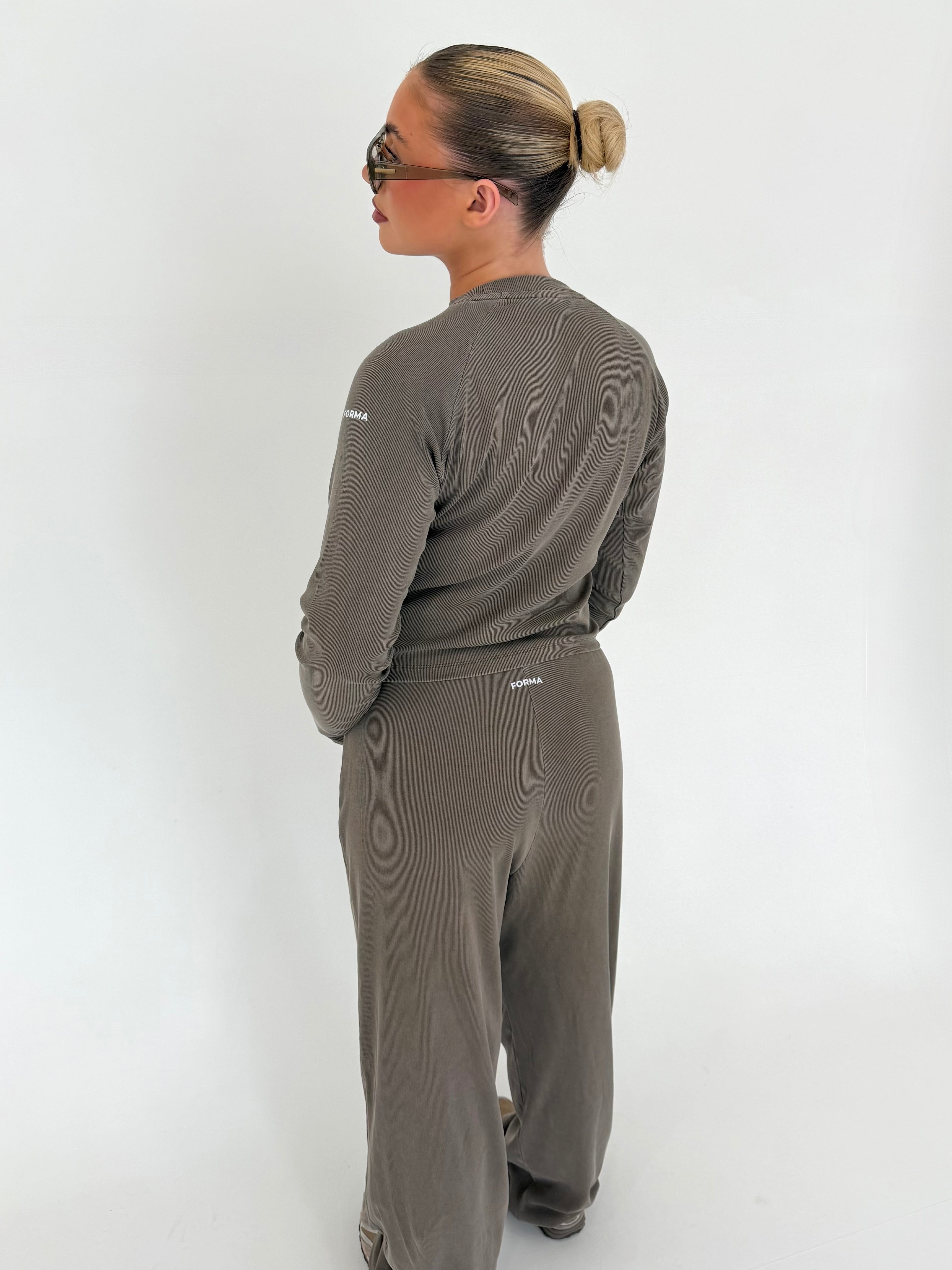 Forma Routine Straight Leg Olive Ribbed Lounge Set