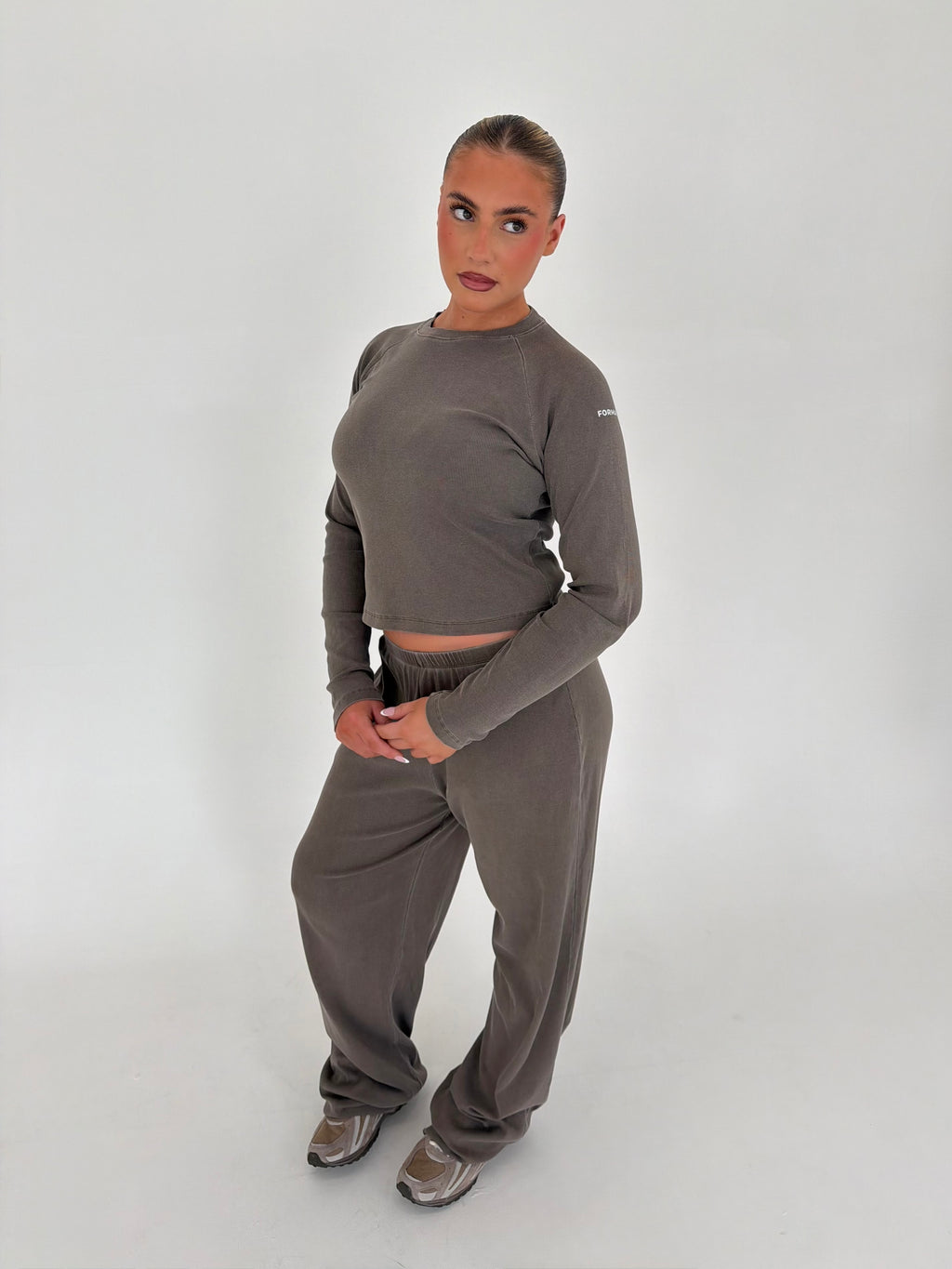 Forma Routine Straight Leg Olive Ribbed Lounge Set