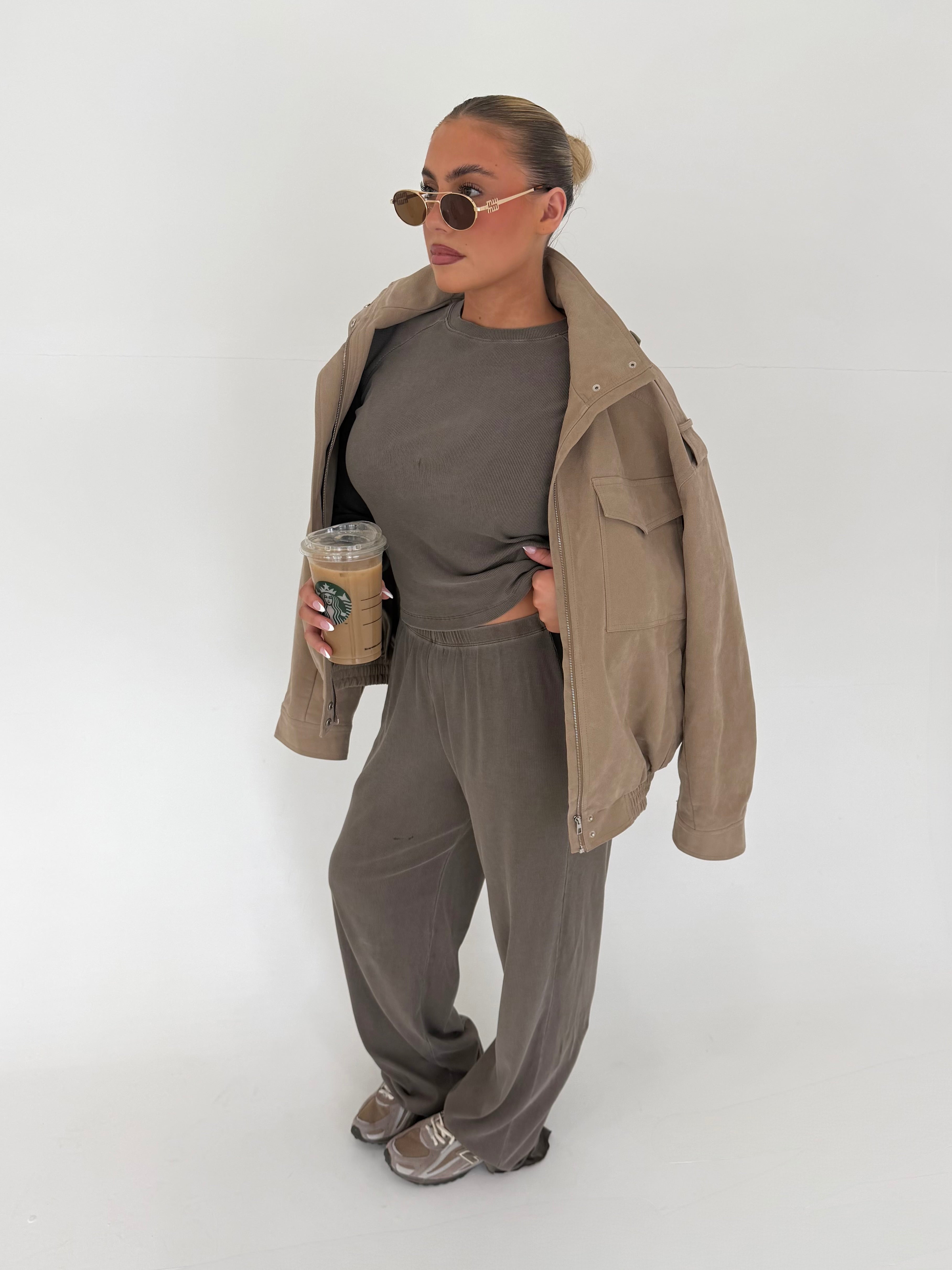 Forma Routine Straight Leg Olive Ribbed Lounge Set