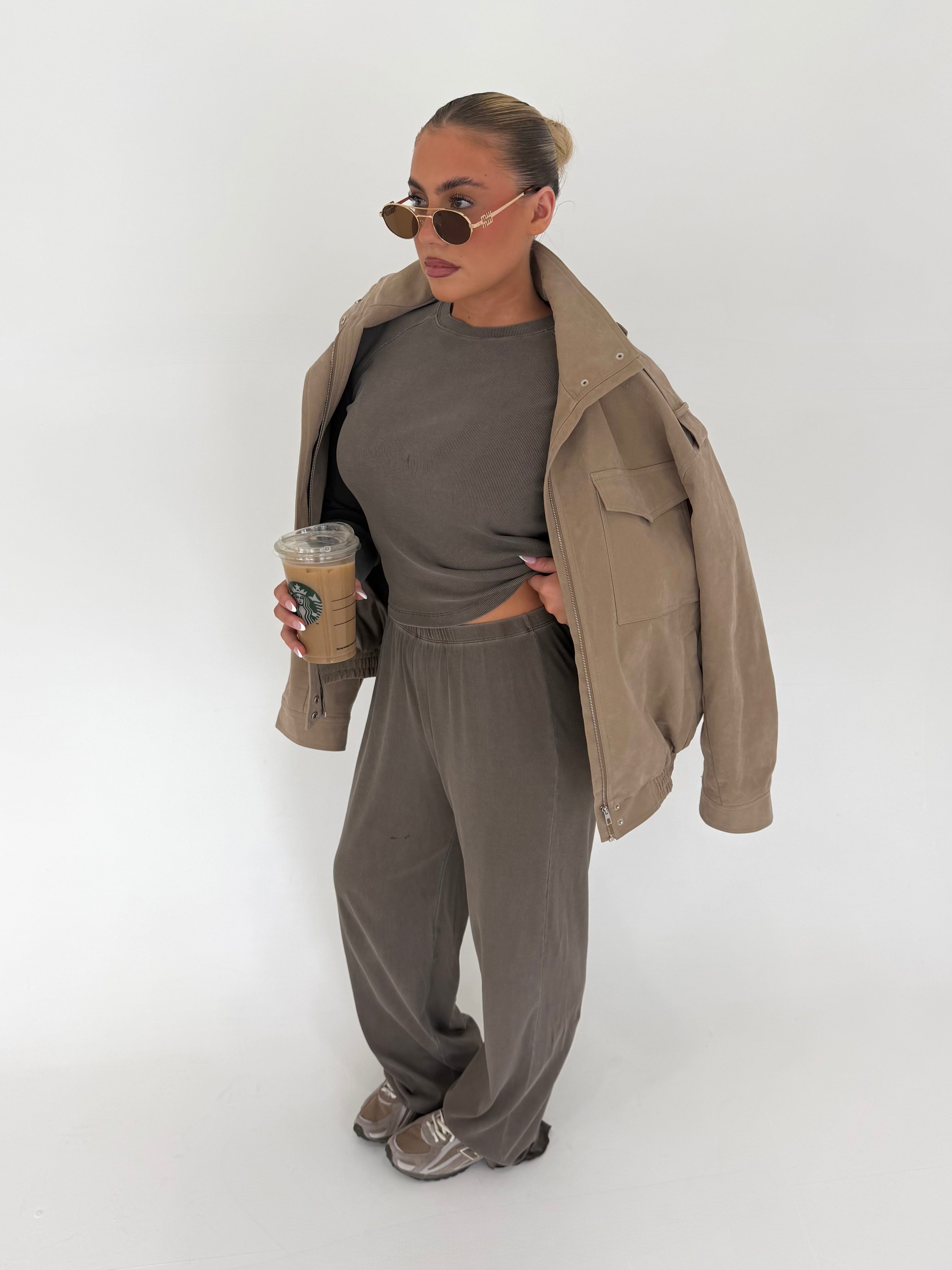 Forma Routine Straight Leg Olive Ribbed Lounge Set