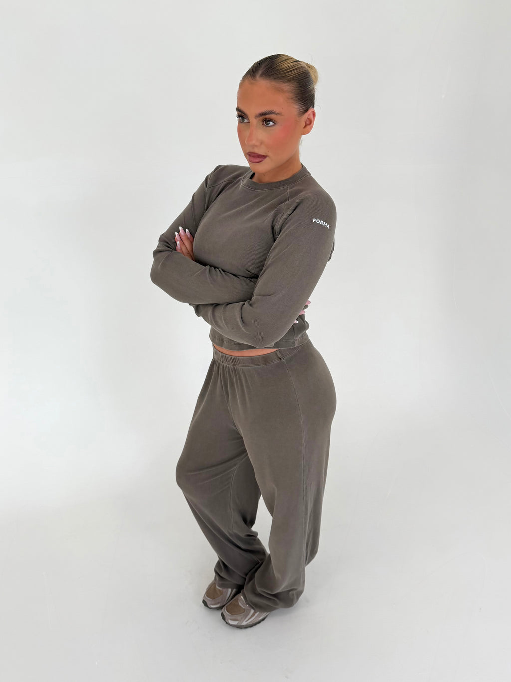 Forma Routine Straight Leg Olive Ribbed Lounge Set