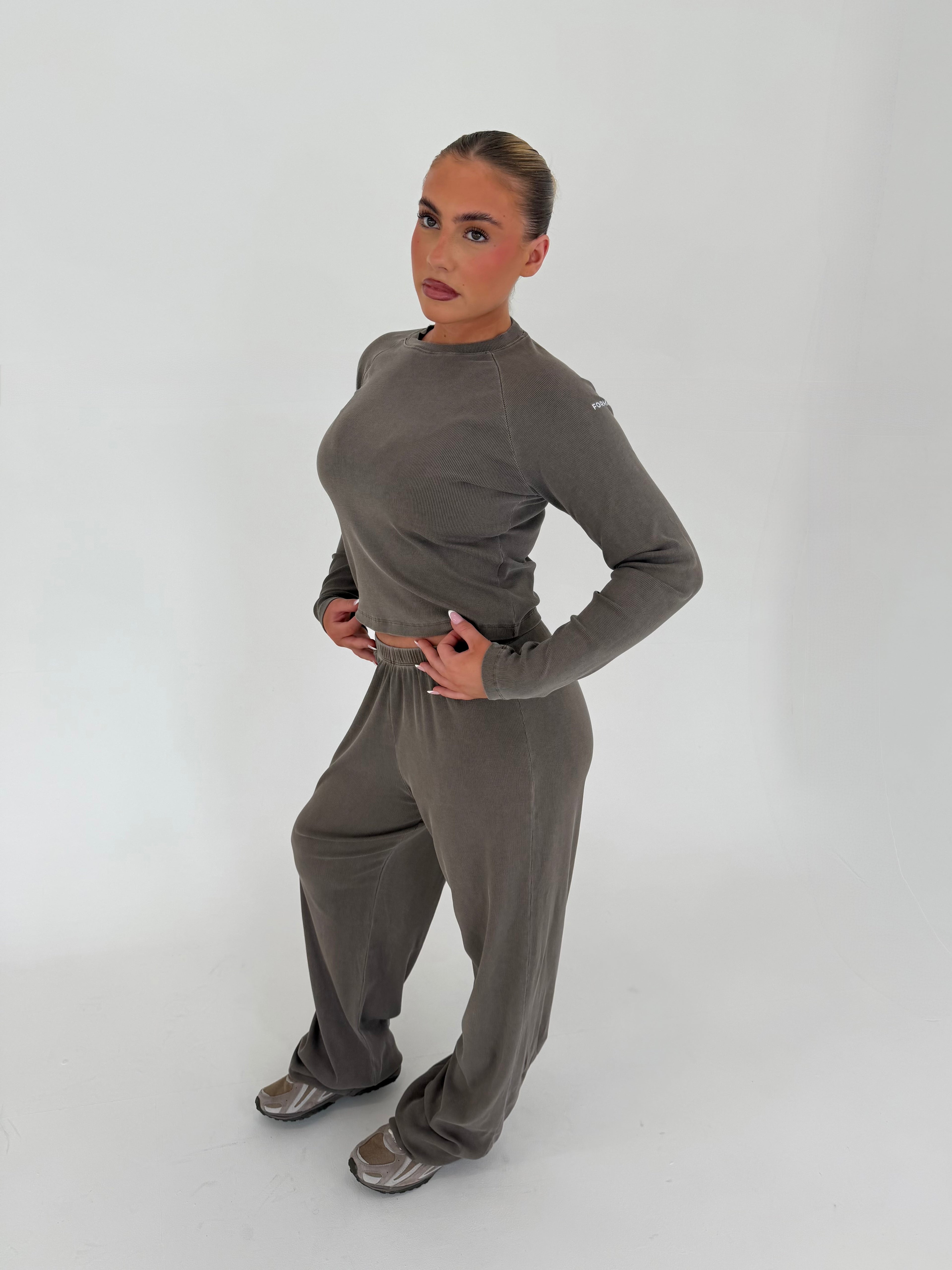 Forma Routine Straight Leg Olive Ribbed Lounge Set