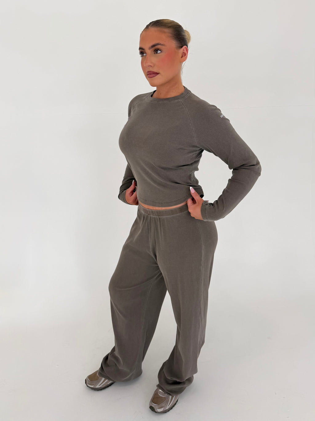 Forma Routine Straight Leg Olive Ribbed Lounge Set