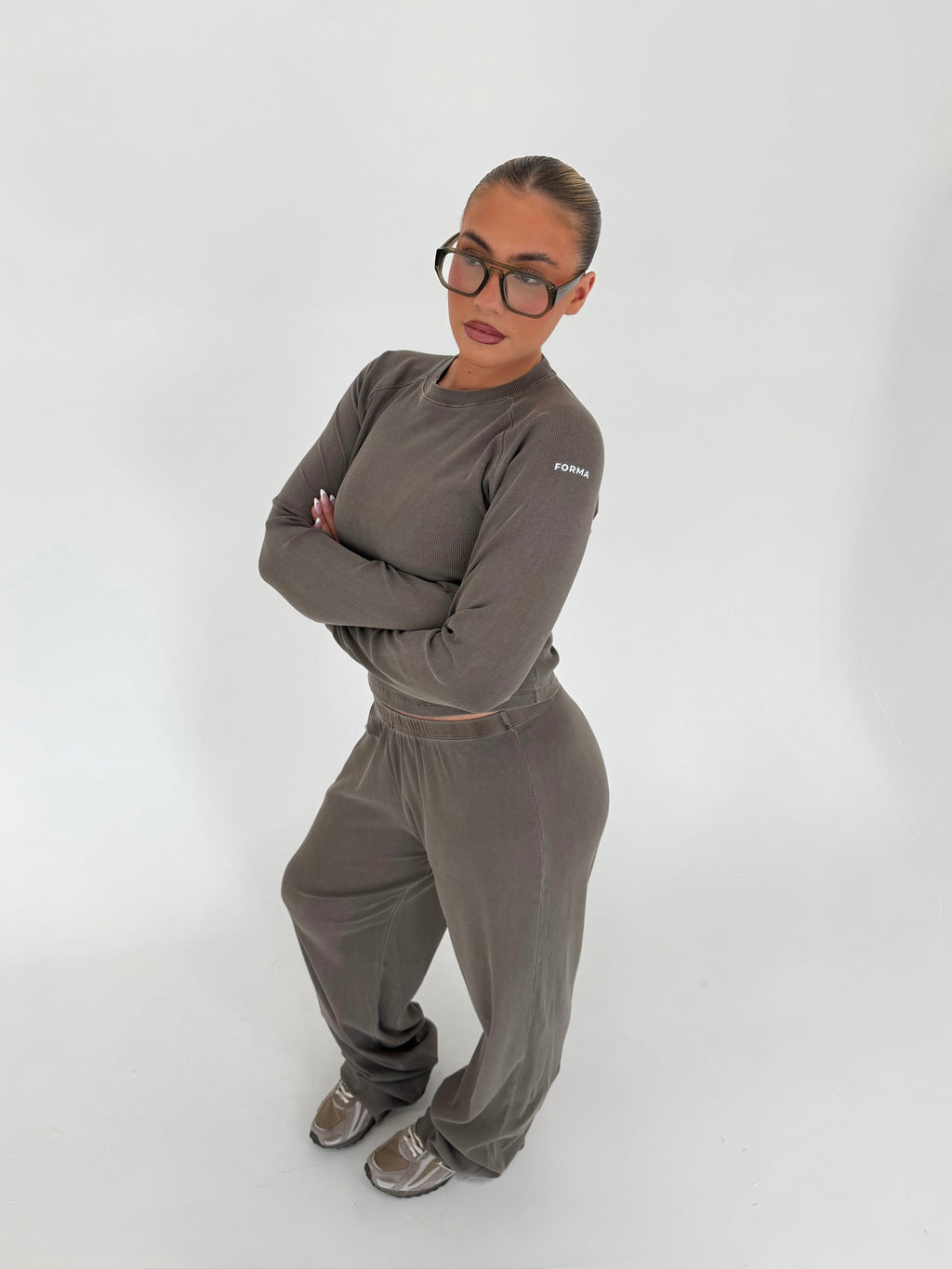 Forma Routine Straight Leg Olive Ribbed Lounge Set