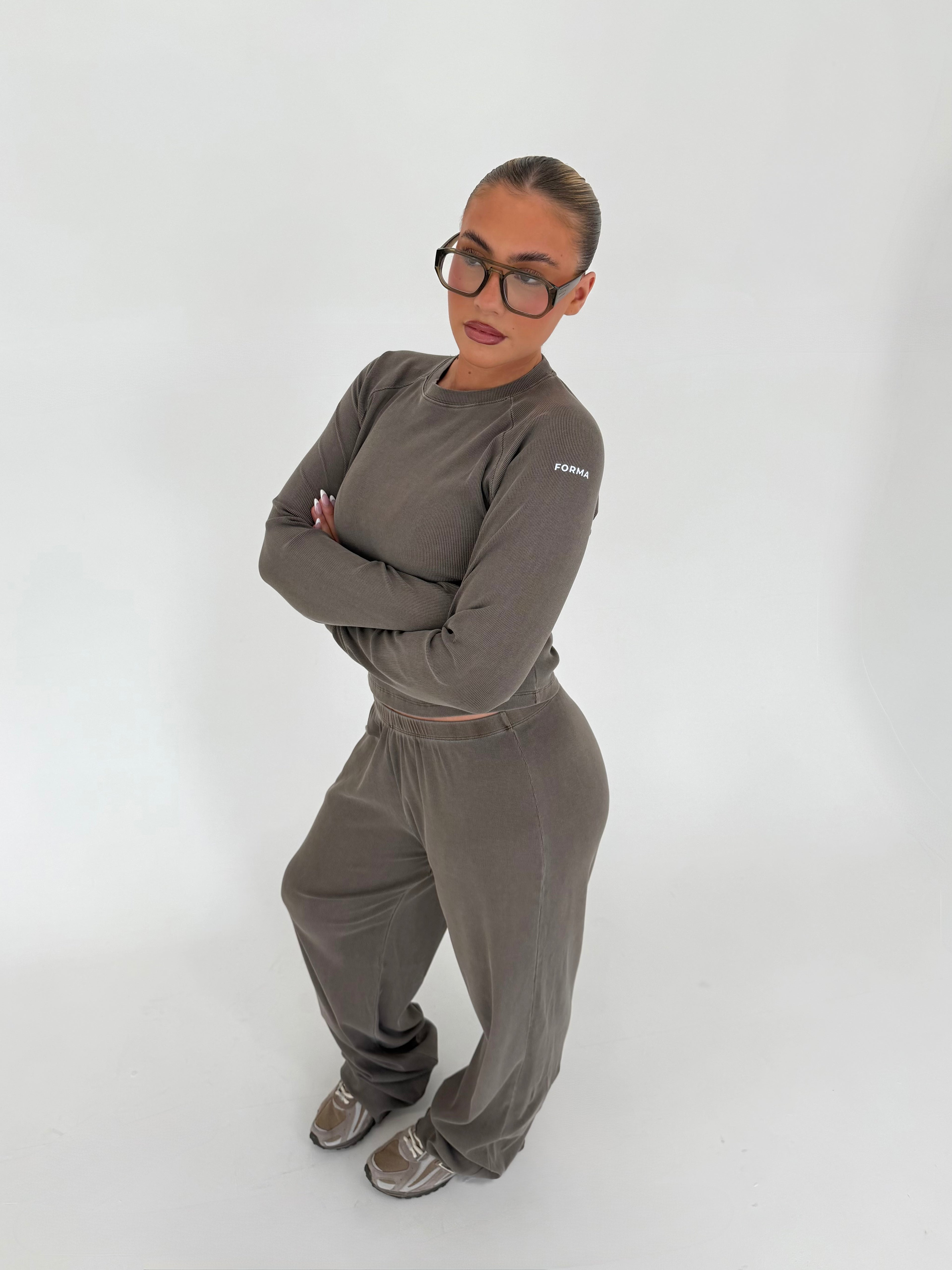 Forma Routine Straight Leg Olive Ribbed Lounge Set