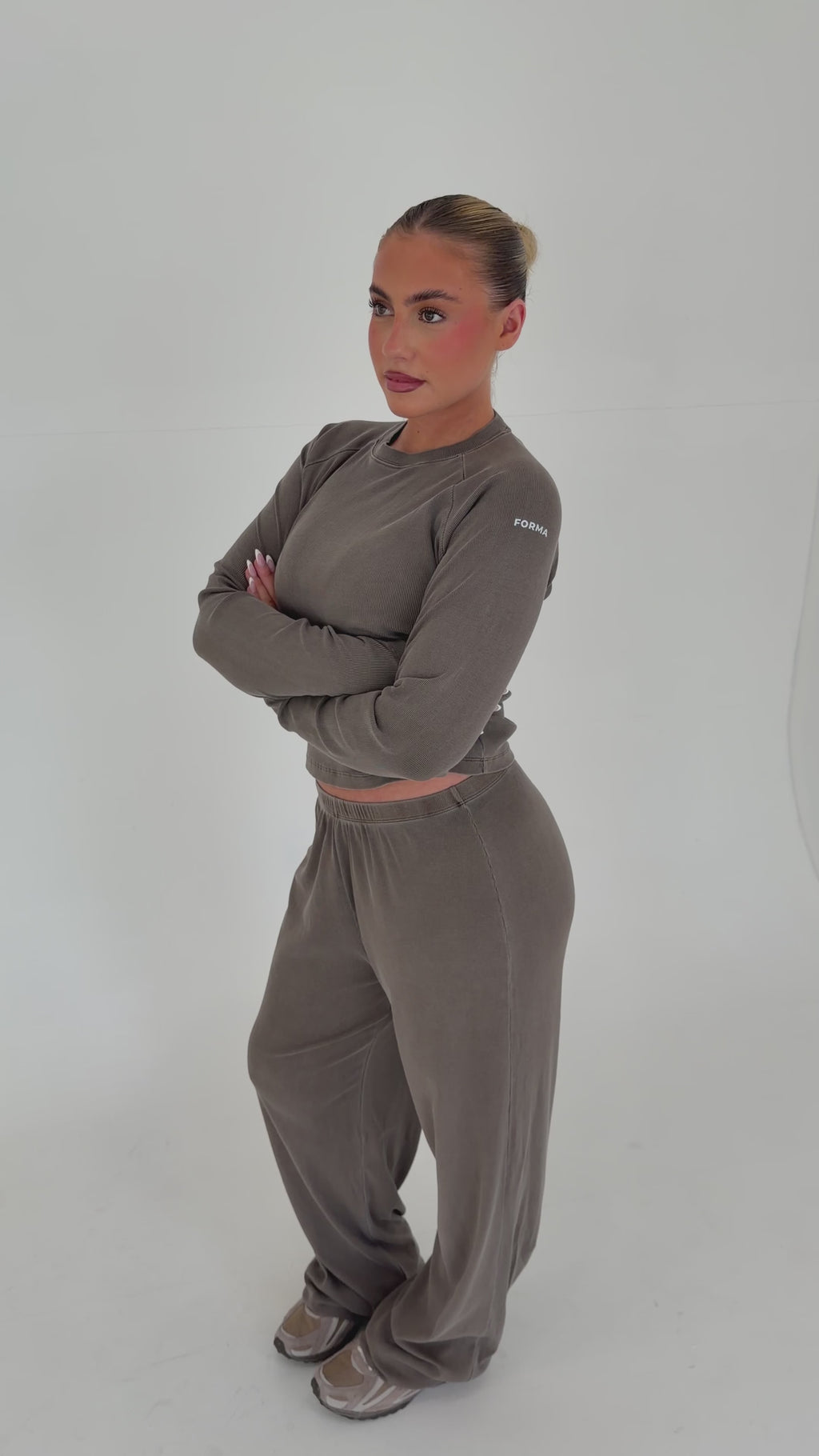 Forma Routine Straight Leg Olive Ribbed Lounge Set