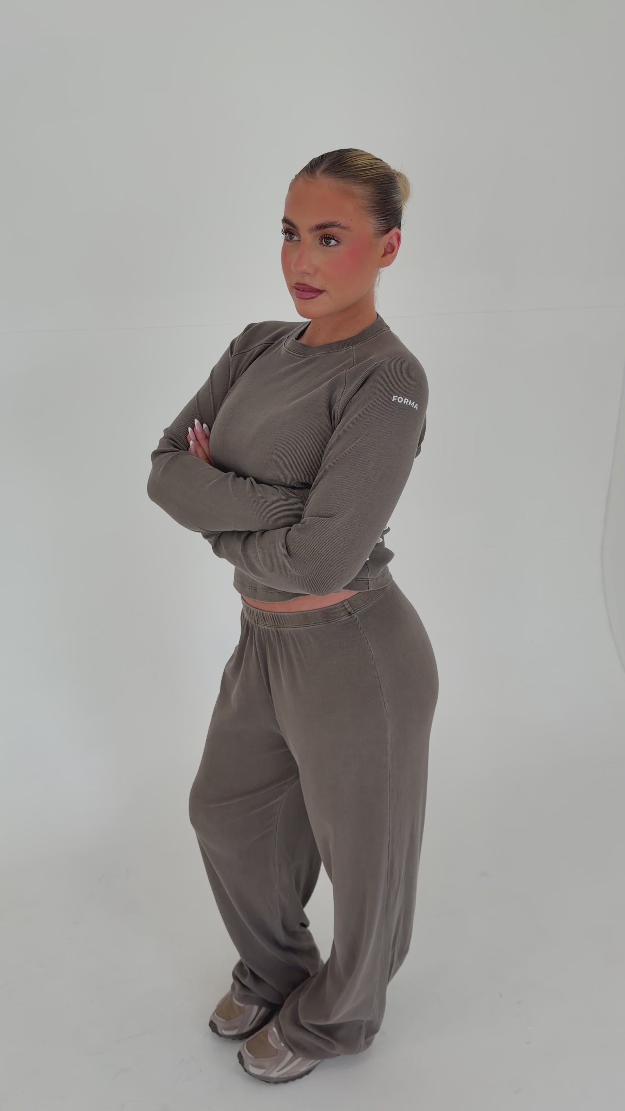 Forma Routine Straight Leg Olive Ribbed Lounge Set